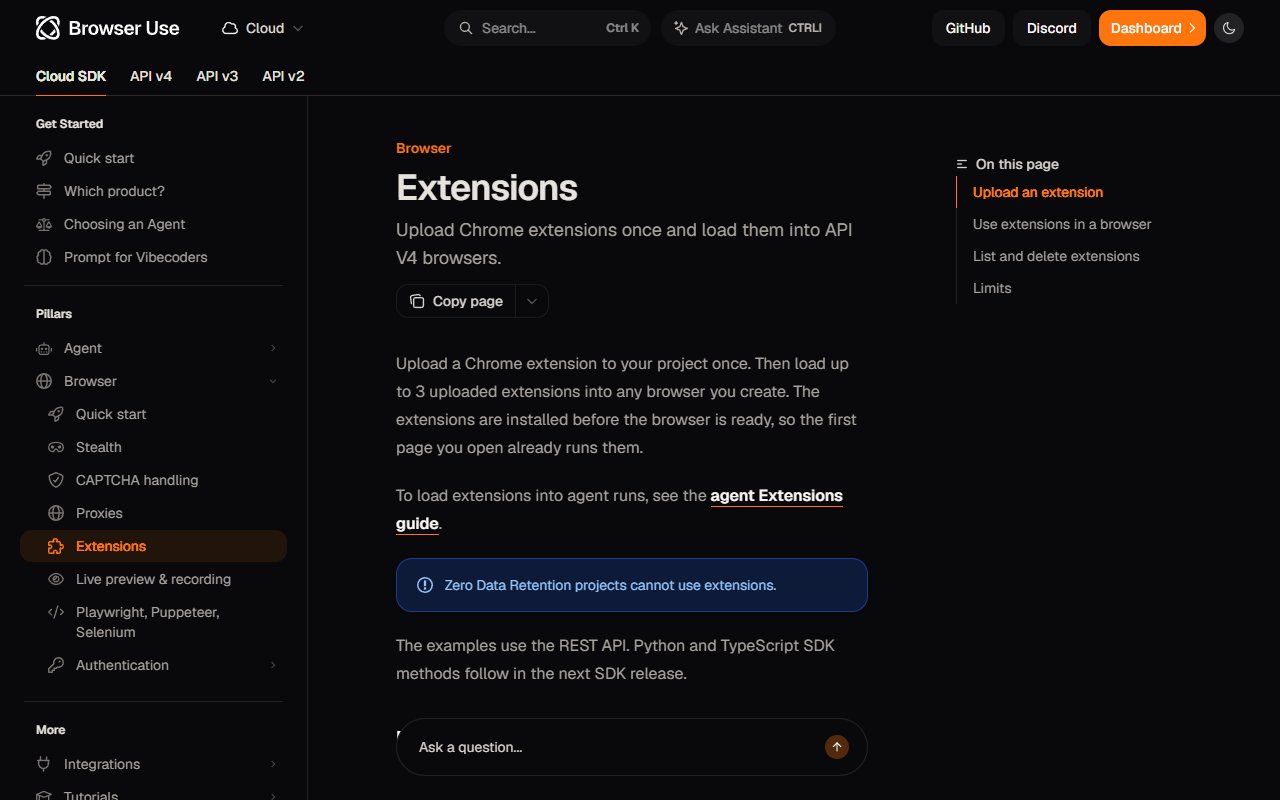 Browser Use 공식 문서 · Extensions