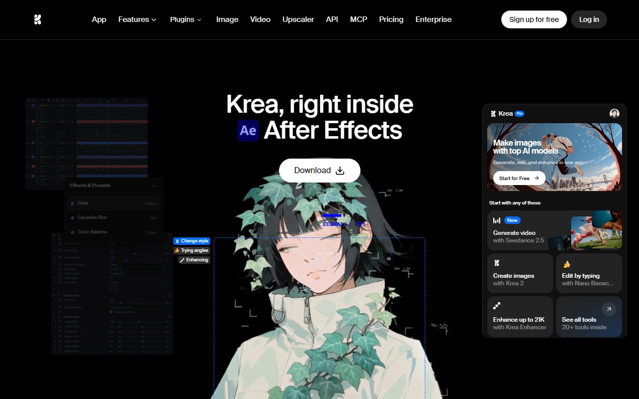 Krea 공식 페이지 · Krea for After Effects
