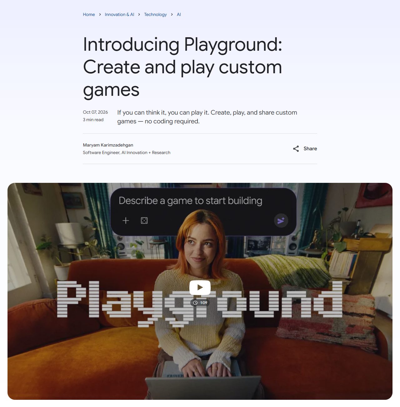 구글 공식 블로그 · Introducing Playground (10월 7일)