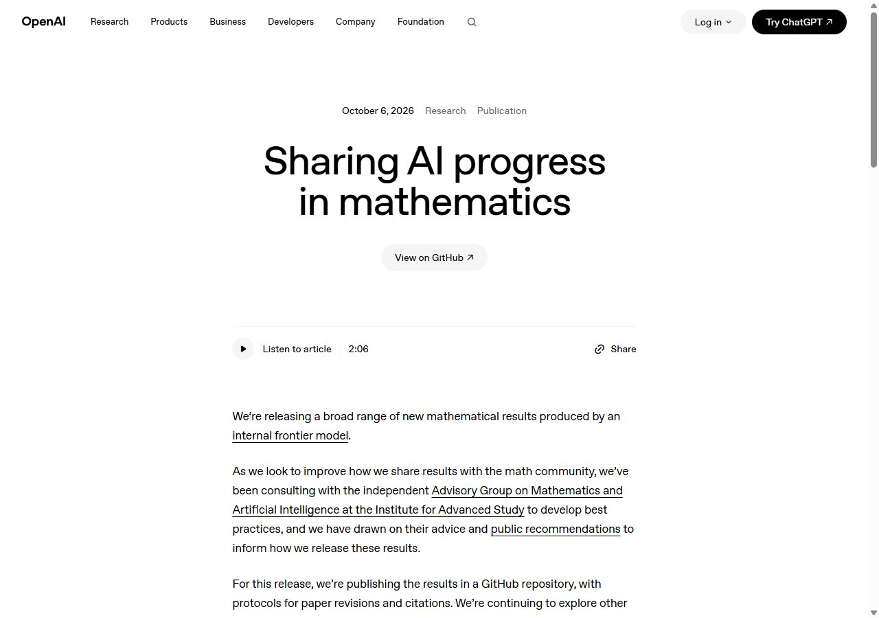 OpenAI 블로그 · Sharing AI progress in mathematics