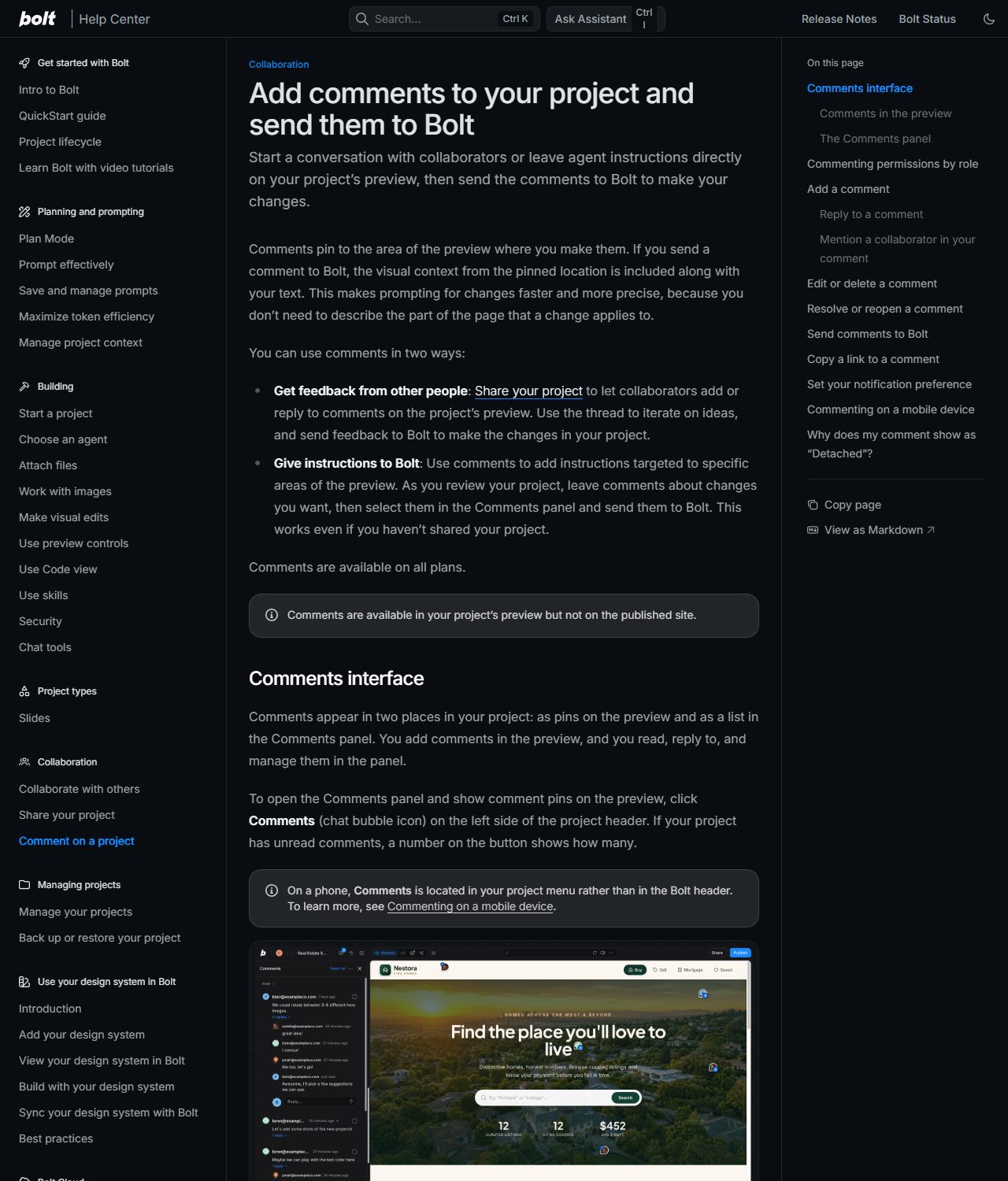 Bolt 공식 도움말 · Add comments to your project and send them to Bolt ("Comments are available on all plans")