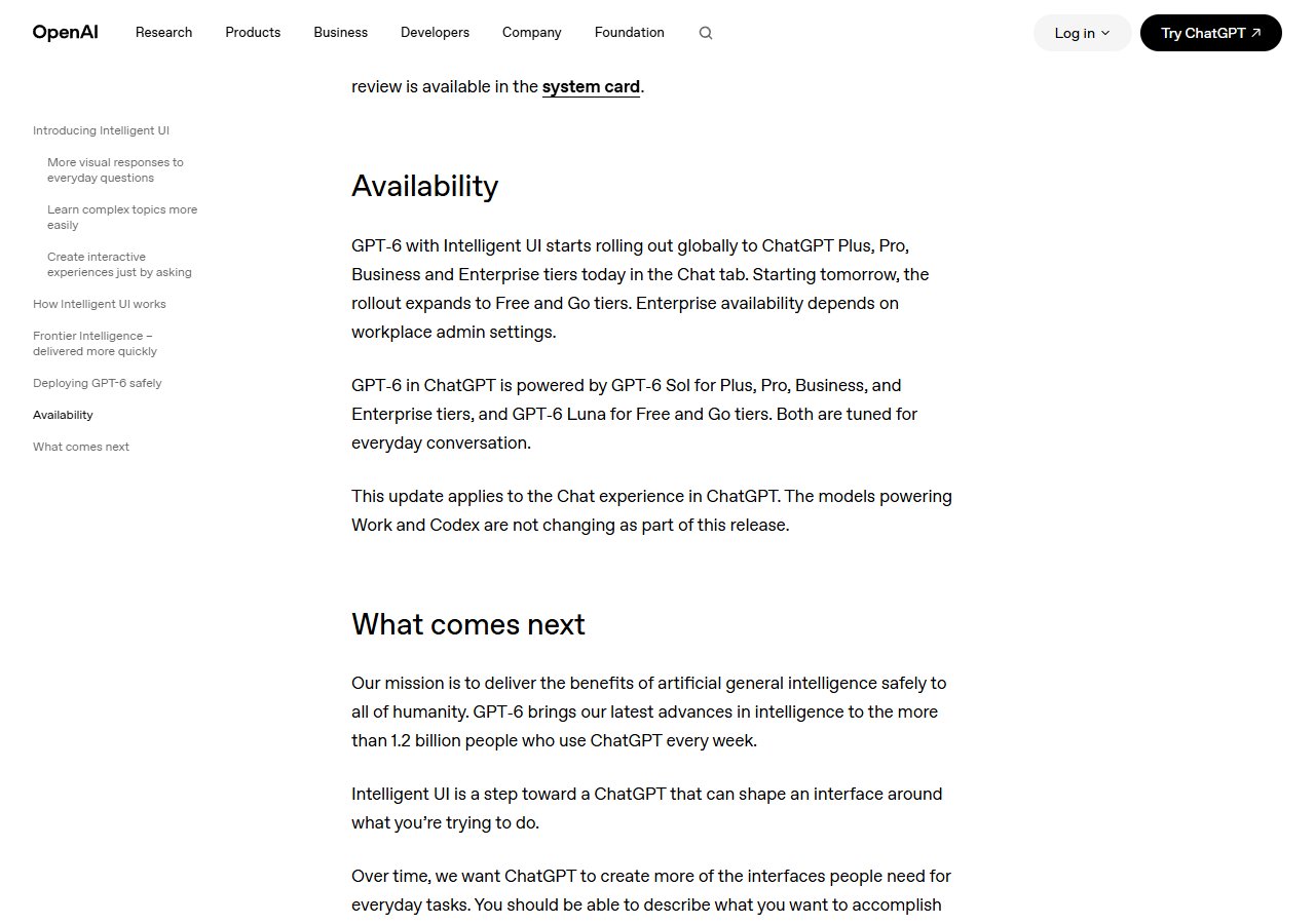 OpenAI 공식 글의 Availability 항목. 요금제별 모델과 여는 순서가 적혀 있어요.