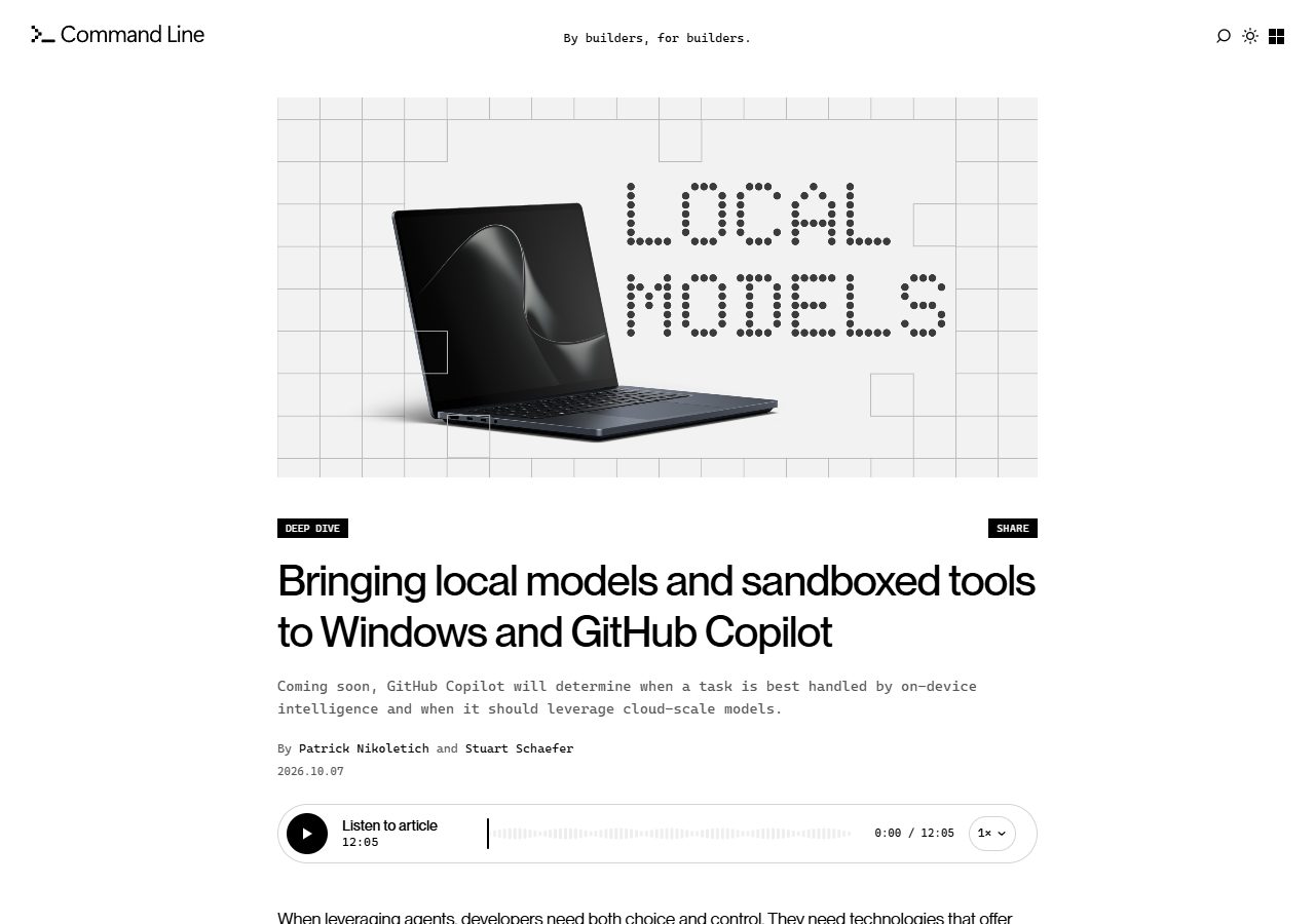 마이크로소프트 Command Line 블로그 · Bringing local models and sandboxed tools to Windows and GitHub Copilot (2026.10.07)