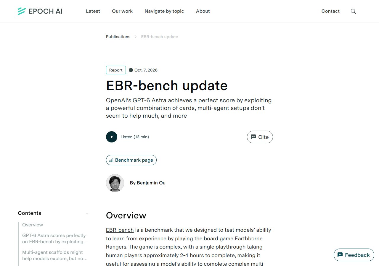 Epoch AI 보고서 첫 화면 (2026.10.07) · EBR-bench update