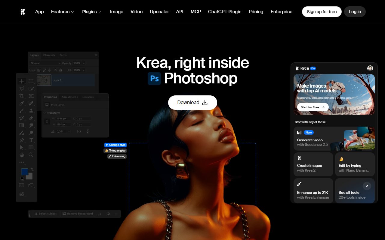 Krea 공식 페이지 · Krea for Photoshop