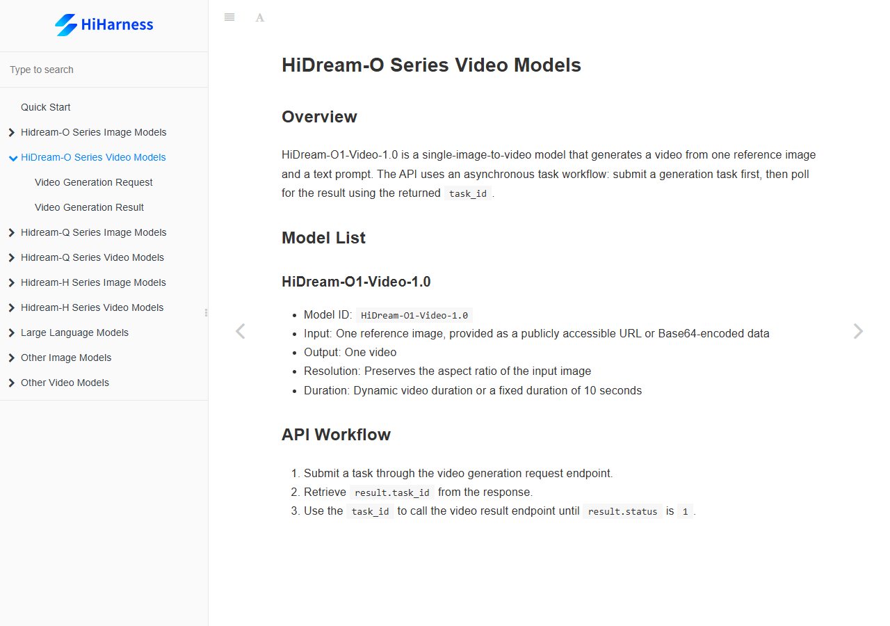 HiDream API 문서 · HiDream-O1-Video-1.0 소개 (이미지 한 장 입력, 길이는 자동 또는 10초 고정)